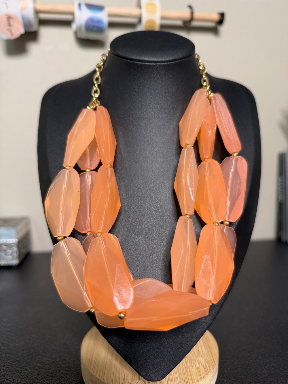 Bold Peach Orange Gold Tone Statement Necklace - Women Jewelry